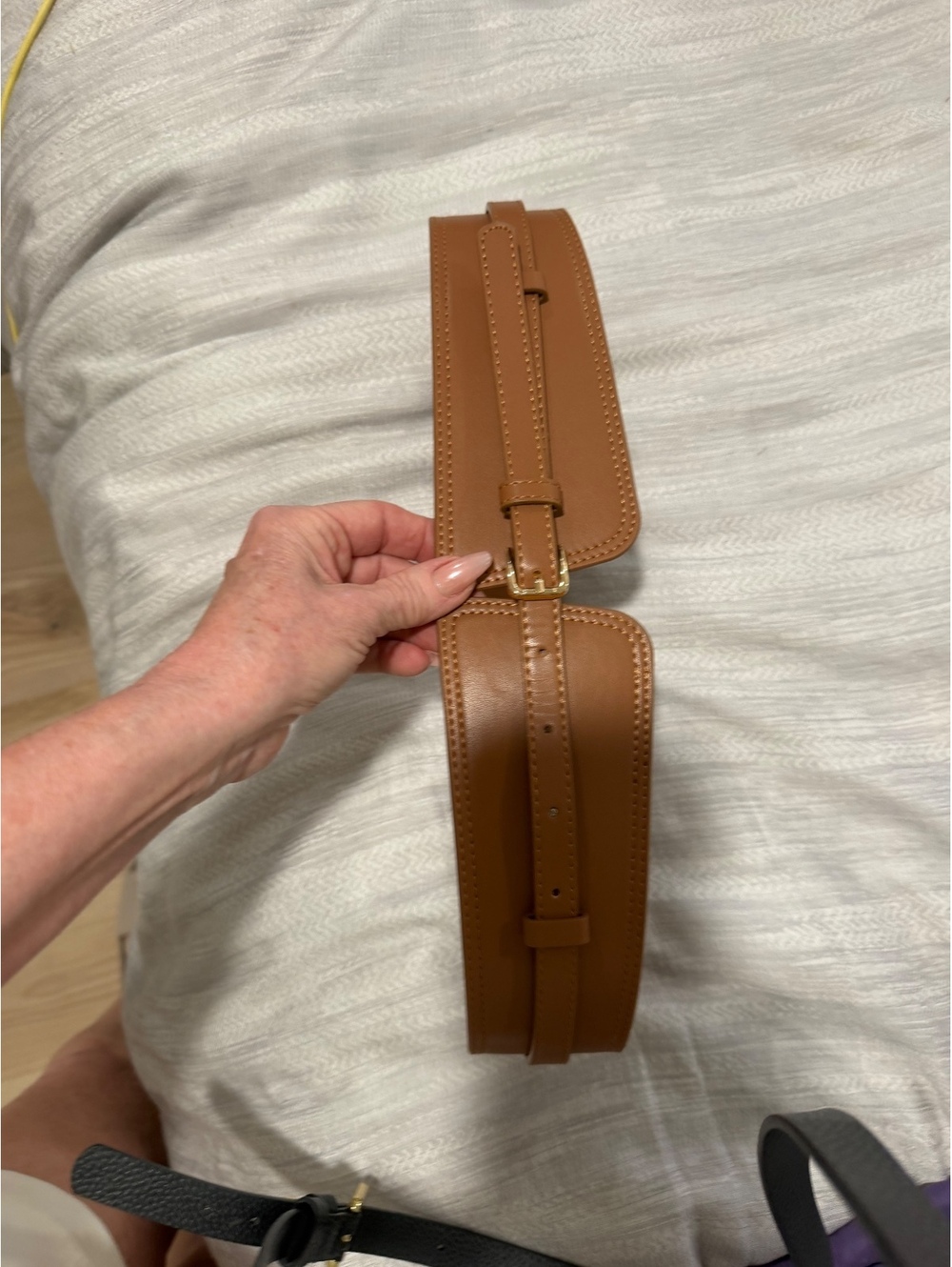 Brown Wide Leather Belt with Gold Buckle NWOT